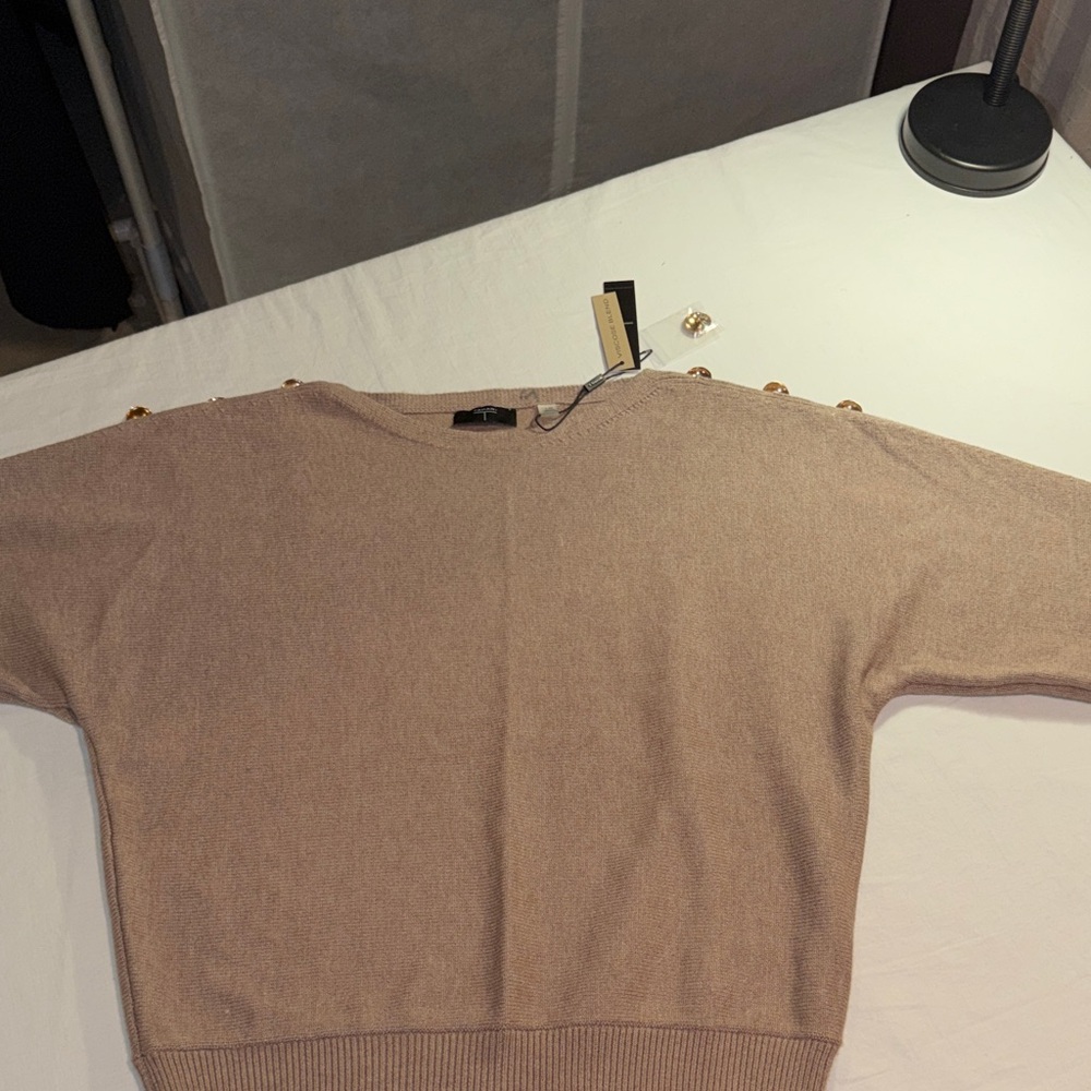 Tahari Women's beige/light brown ultra soft Sweater with Gold Accents